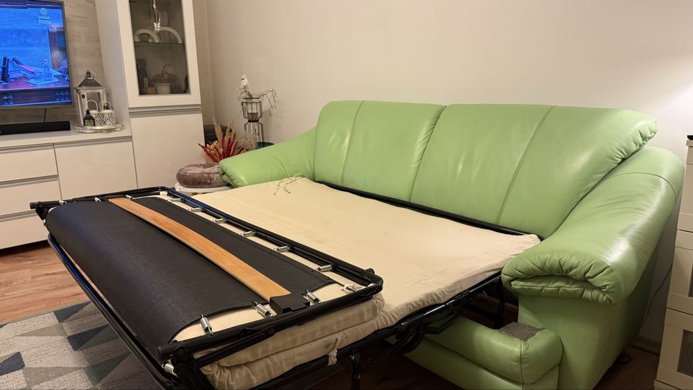 Zestaw wypoczynkowy skóra funkcja spania - bardzo dobry stan !