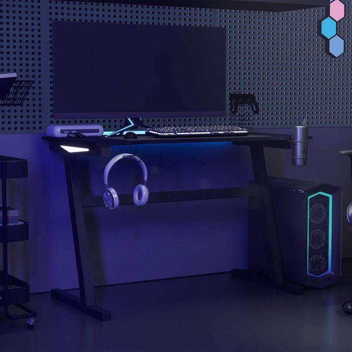 Vidaxl Biurko Z Led I Nogami W Kształcie Z, Czarne, 110X60X75 Cm