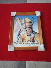 3 nowe w folii obrazy drewniane Jan Paweł II obraz duże duży