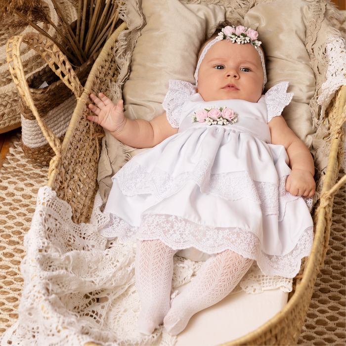 Buciki, opaska i pasek do chrztu, zestaw