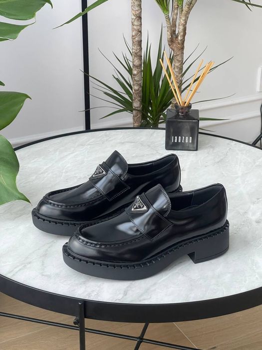 р36-40 Жіночі Лофери Prada Platform Leather Black Loafers