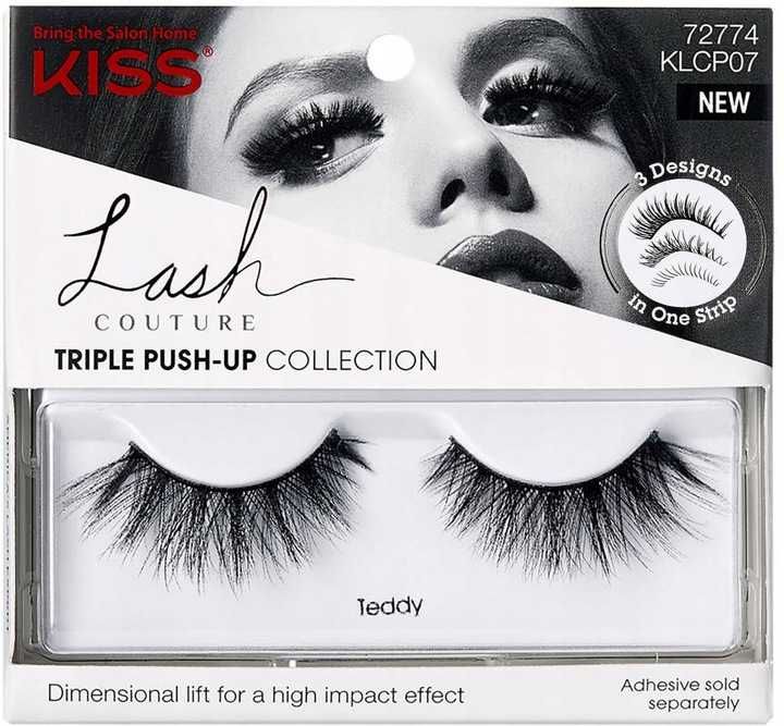 Rzęsy w paskach Kiss 3D Volume Lash Teddy Triple Push-Up z klejem