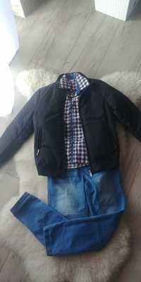 Zestwa chlopiecy:kurtka bomberka,koszula i spodnie jeansowe