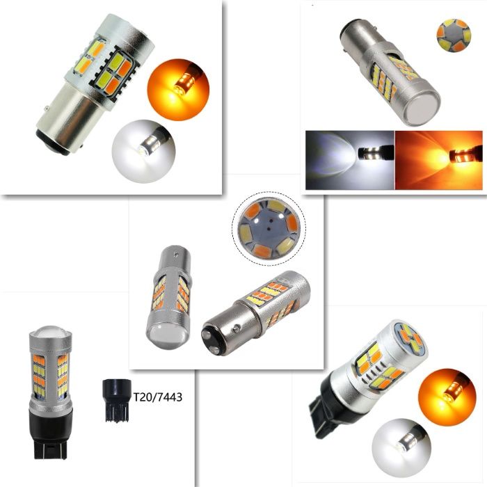 Двухцветные LED автолампы P21/5W, 1157, Т20, 4443 белый-желтый