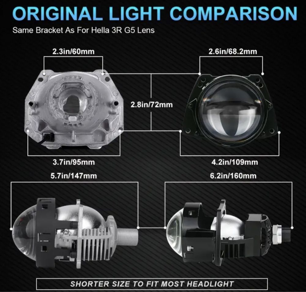 Лінзи Bi-LED (3") 7.62см, NLpearl 120W, 40.000LM, 6.000к з кріпленням