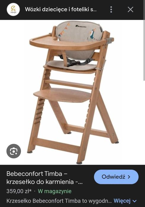 Krzesełko do karmienia drewniane Bebe Confort Timba stan bdb, komplet