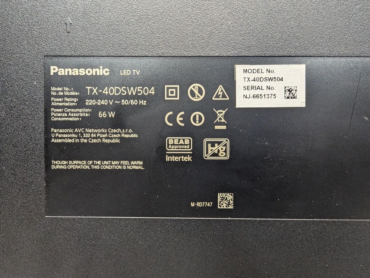 Panasonic TX-40DSW504 1920x1080 (Full HD) SmartTV WiFi / T2