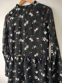 Czarna sukienka w kwiatki ze sznureczkiem Bik Bok S 36 8