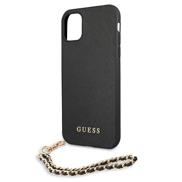 Etui Guess Saffiano Chain dla iPhone 11 / XR, Czarny z łańcuszkiem