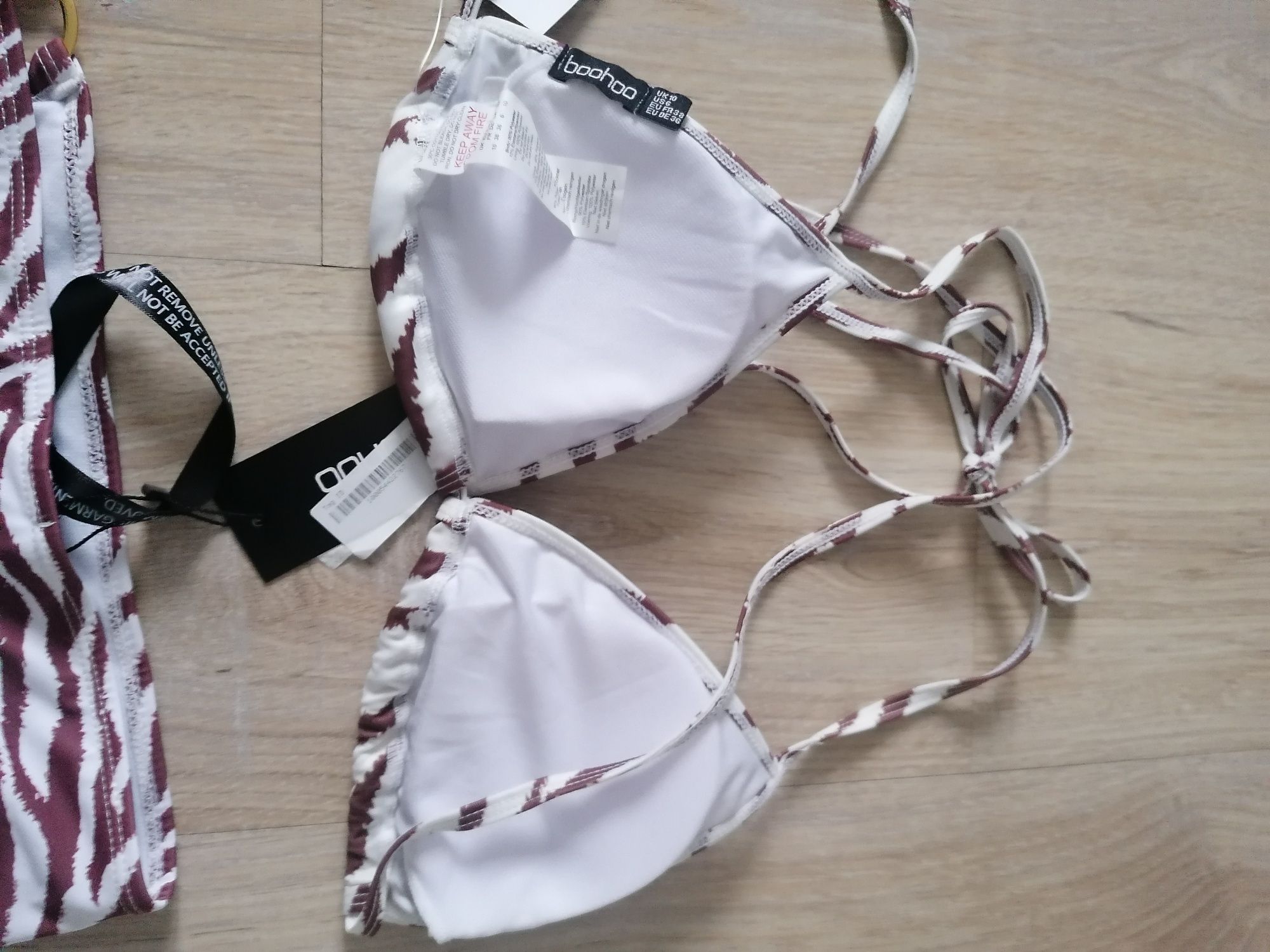 Strój kąpielowy dwuczęściowy S 36 M bikini zebra brąz wycięty wysoki