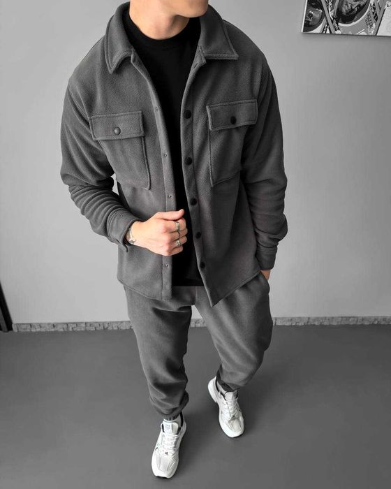 Теплий чоловічий флісовий комплект (сорочка-куртка та джогери)