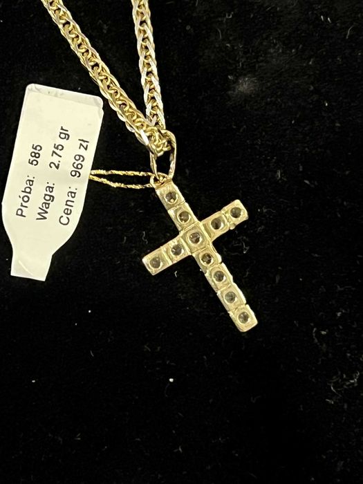 Złoty krzyżyk z cyrkoniami, pr585, 14k, 2.75gr/Komis Krzysiek