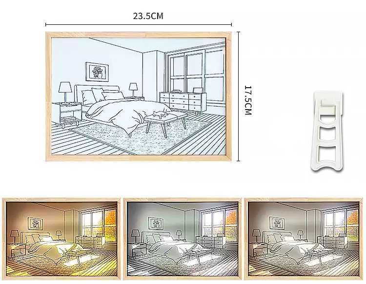 Картина ночник "Кровать в комнате" - картина окно с подсветкой