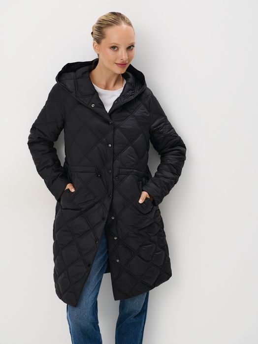 Зимове осіннє демісезонне пальто, стьобана куртка чорна з капюшоном