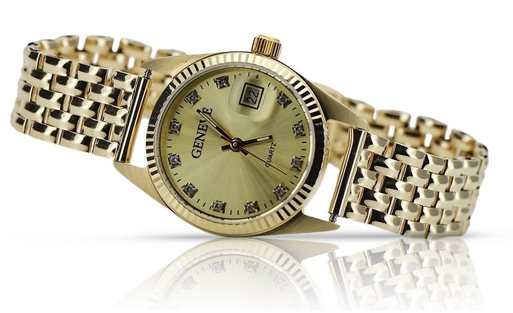 Złoty zegarek damski bransoletą 14k Geneve lw020ydyz&lbw004y Katowice