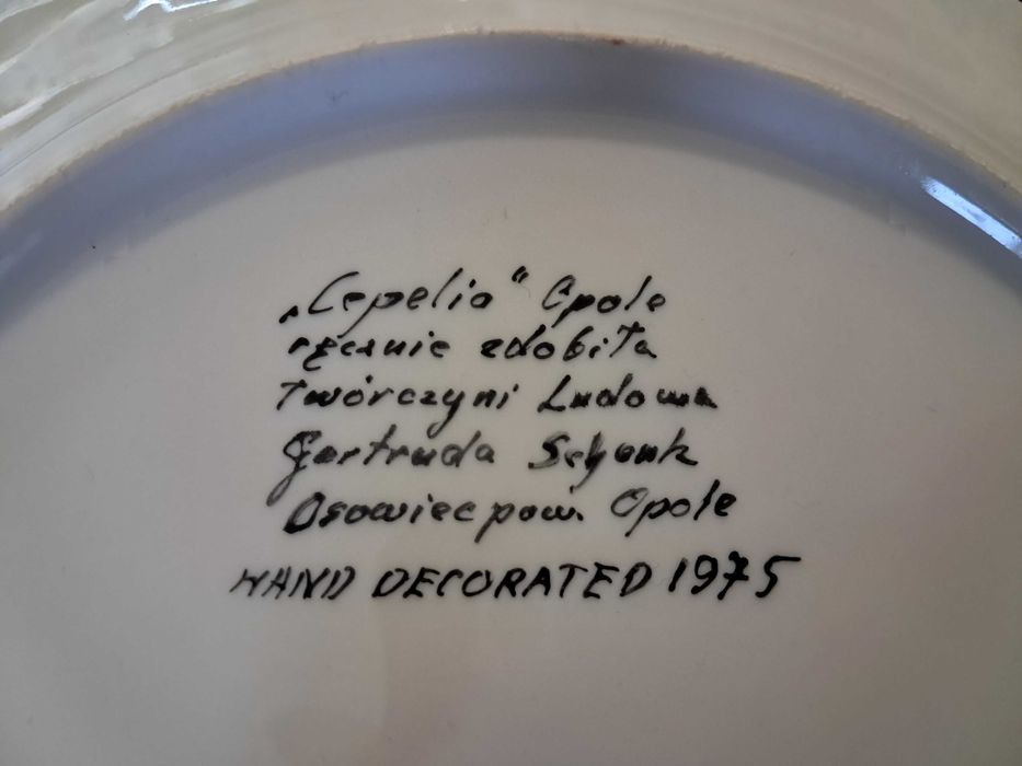 Talerz ręcznie malowany  Cepelia Opole PRL 1975 r.