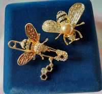 Dwie broszki pszczoła nowe cudowna jak złote