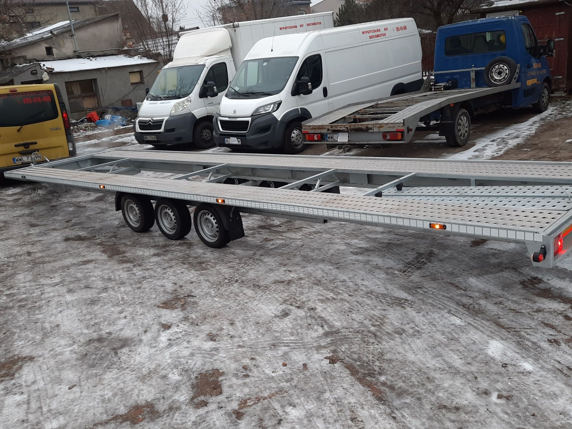 Wypożyczalnia lawet 8,5m na 2 auta wynajem lawety przyczepy Marki PL