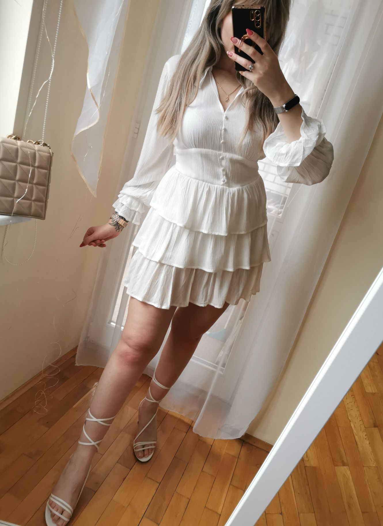 Biała sukienka boho nowa z metką falbanki M Aliexpress