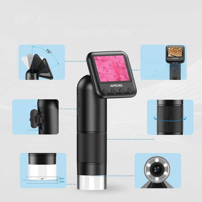 Przenośny Mikroskop Cyfrowy 800x Ekran LCD Oświetlenie LED karta SD