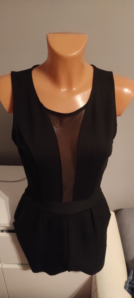 Kombinezon krótki czarny siateczka bawełna amisu elegancki wyjściowy