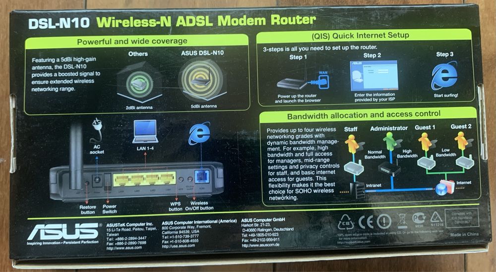 ADSL модем и роутер Wi Fi Asus DSL-N10