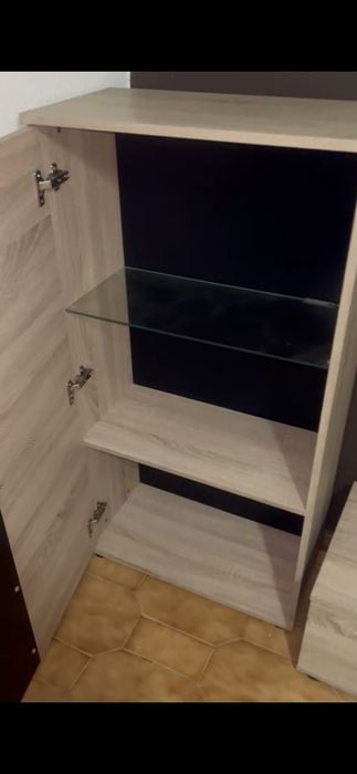 Conjuntos de móveis de TV com móvel central e 2 armários porta vidro