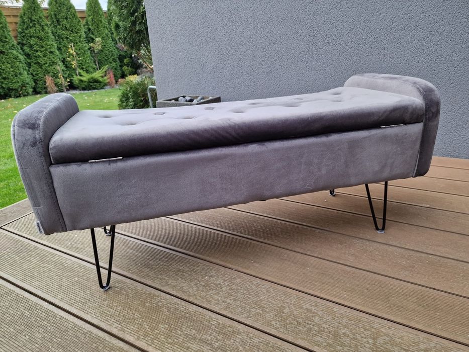 Ławka z pojemnikiem szara Homla do przedpokoju pufa