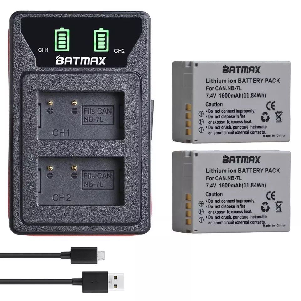 2 baterias p/Nikon NB-7L 7l nb7l + carregador powershot g10 g11 g12 sx