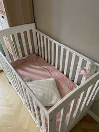 Łóżeczko niemowlęce białe drewniane z szufladą+ materac antyalergiczny