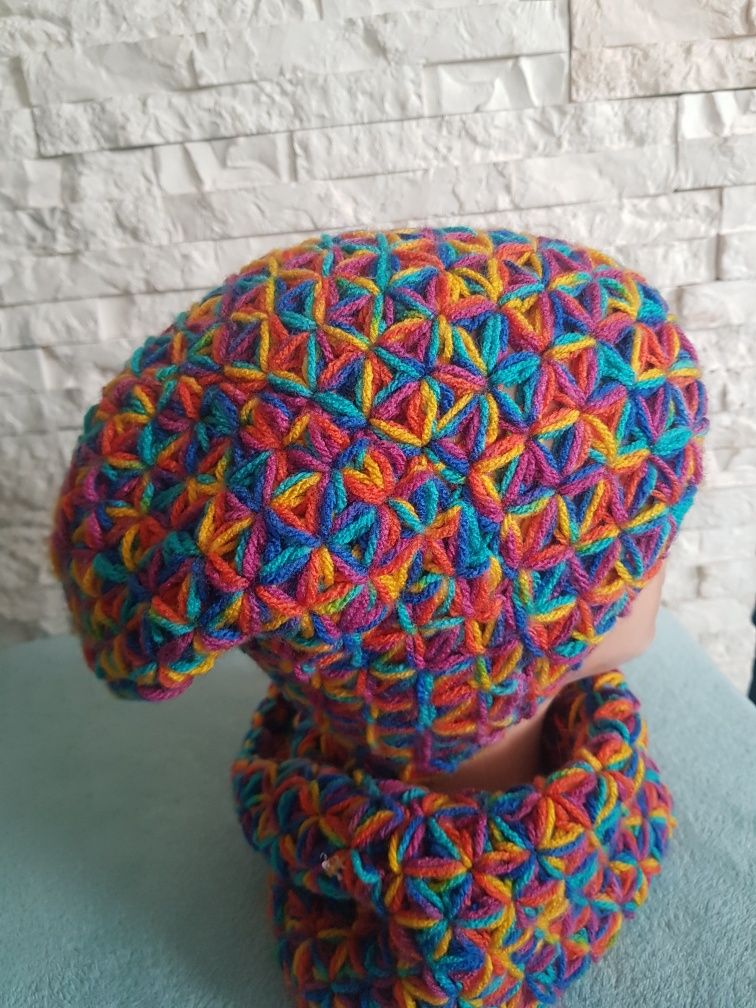 Czapka i komin Handmade kolorowa  lekka wygodna i ciepła