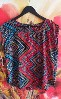 Bluzka damska M kolorowa wzory z nadrukiem abstract etno boho Vintage
