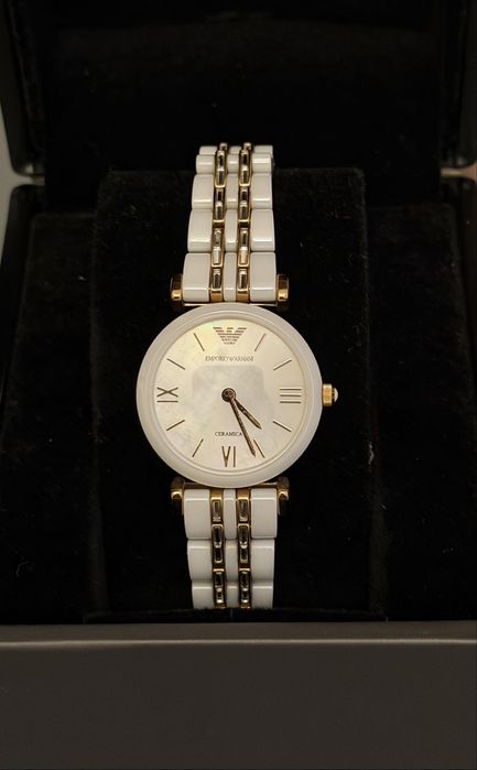 Zegarek damski bialy ceramiczny Emporio Armani AR70004 GIANNI T-BAR