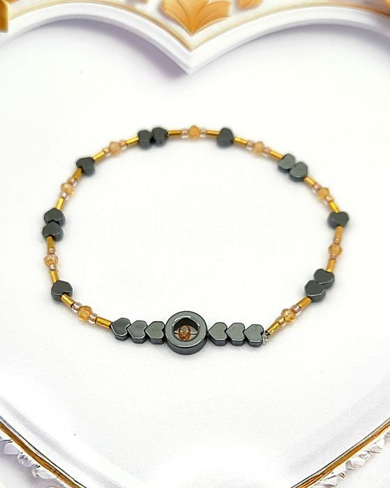 BRANSOLETKA DAMSKA HANDMADE | Hematyt Serduszka & Kryształki | Idealny