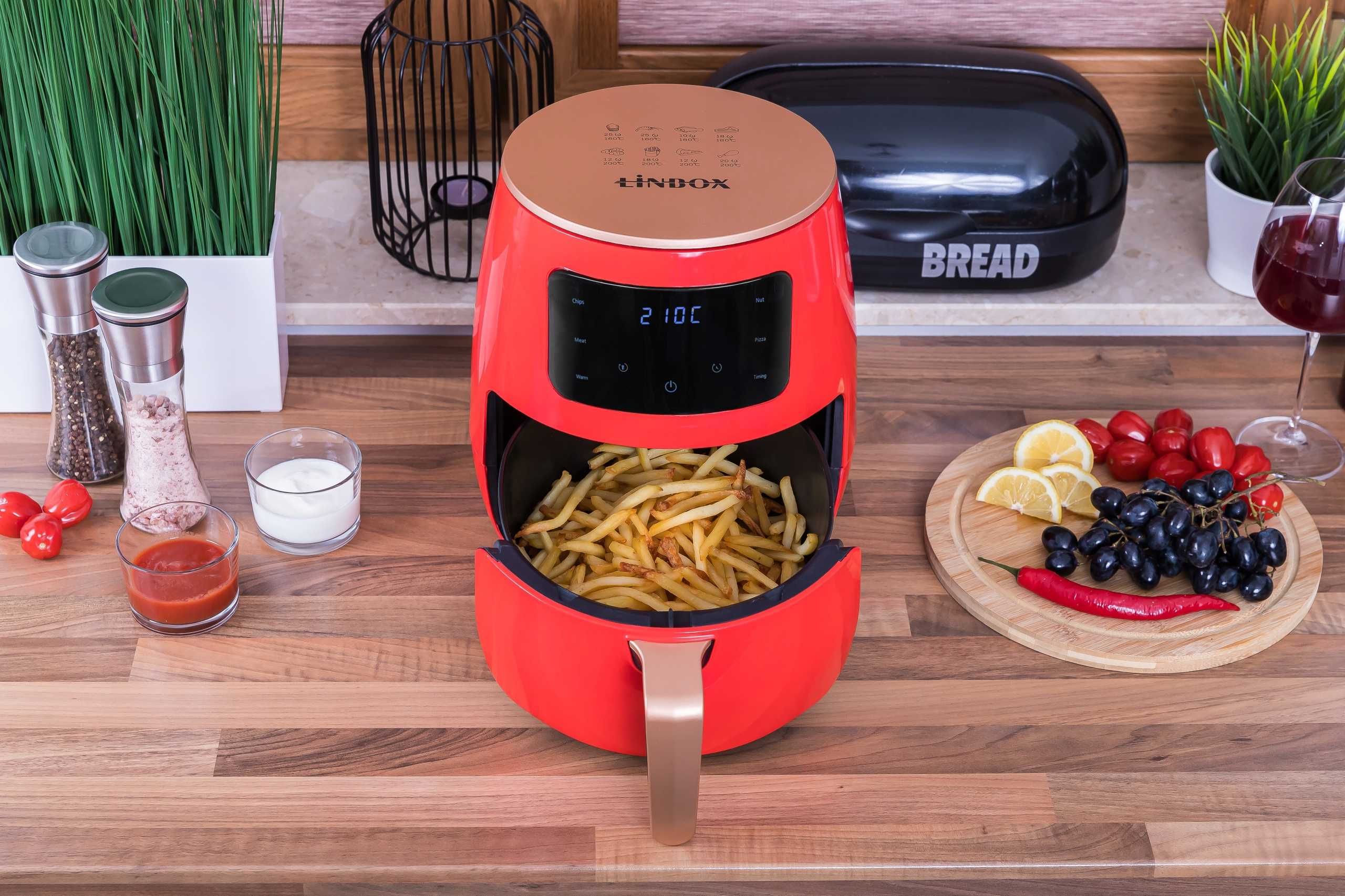 [OUTLET] Frytkownica 4,5L 1400W beztłuszczowa Linbox  CZERWONA
