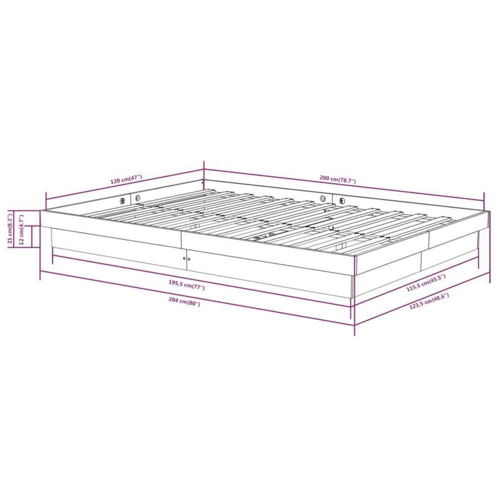 Cama casal de pinho macico 120x200