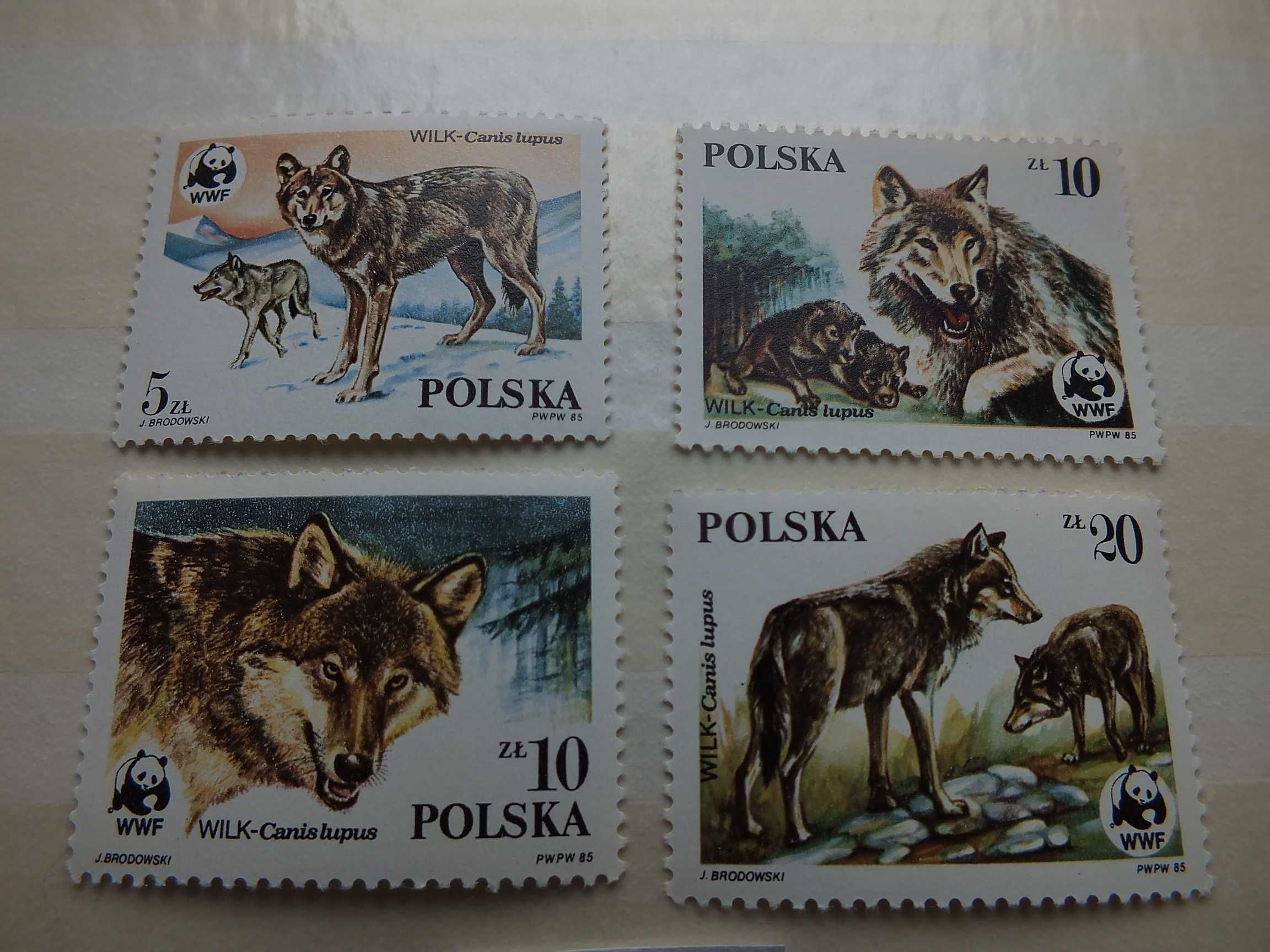 4szt. znaczki Fi 2827/2830 Polska 1985r. WILKI czyste ** ZWIERZĘTA