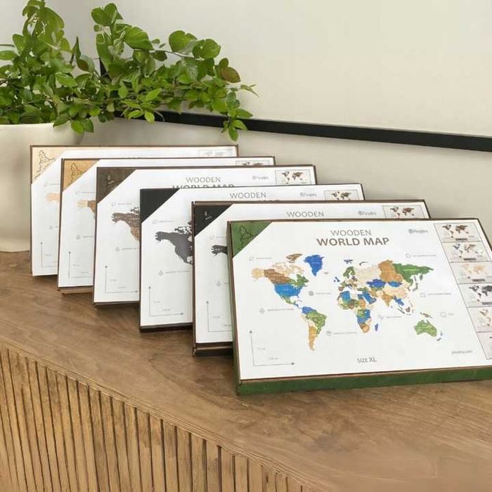 Drewniana Mapa Świata 3D XL Kolorowa 130 x 72 cm + Pinezki + Flagi