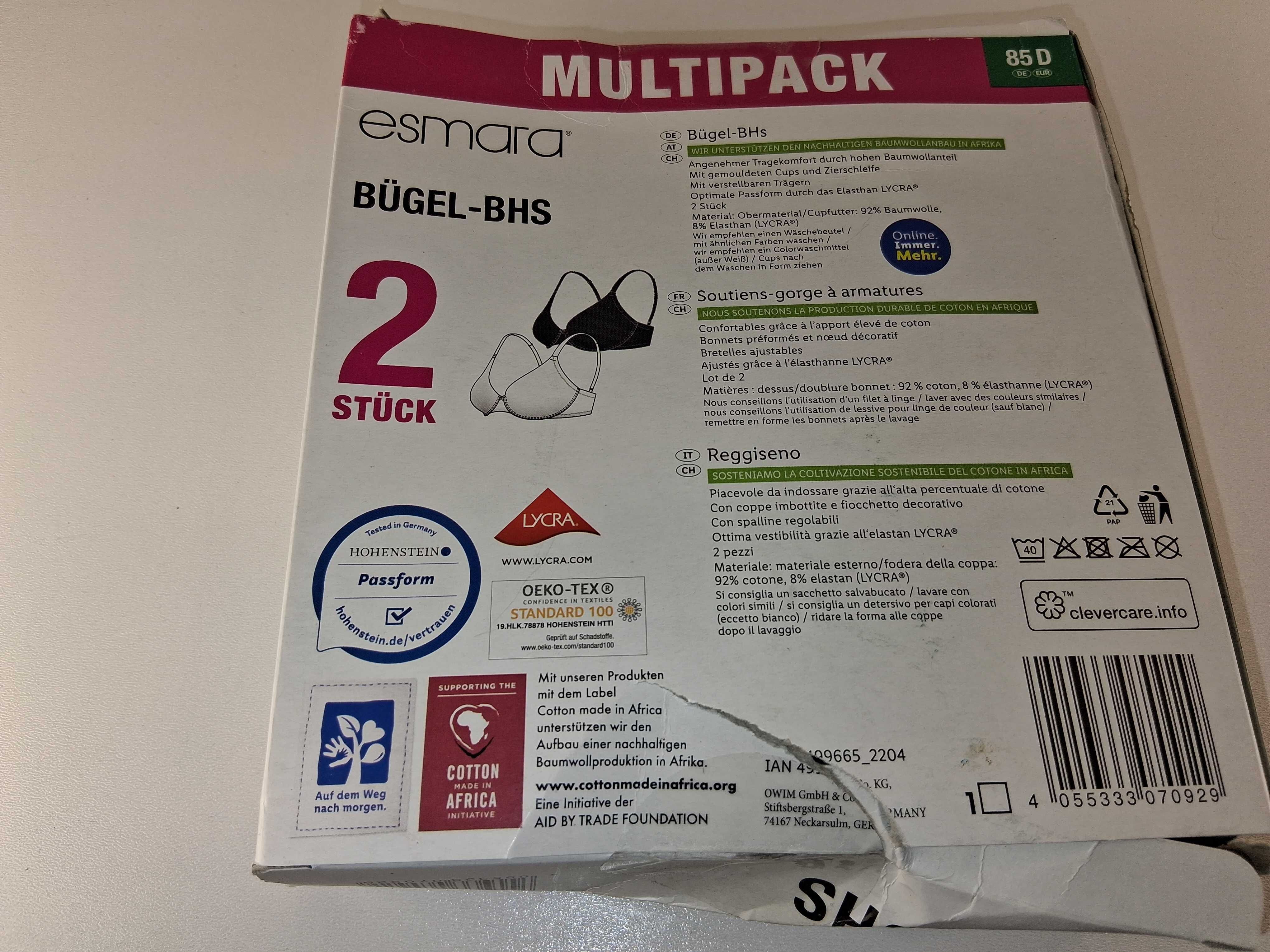 A078 Esmara Biustonosze Z Fiszbinami 2 Sztuki Multipak Rozmiar 85D