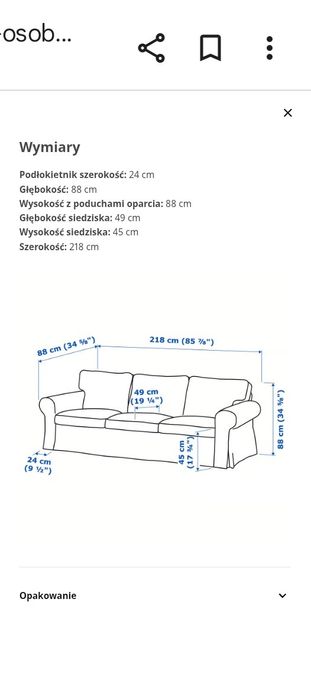 Kanapa sofa 3 osobowa Ikea Ektorp kremowa grube poduchy