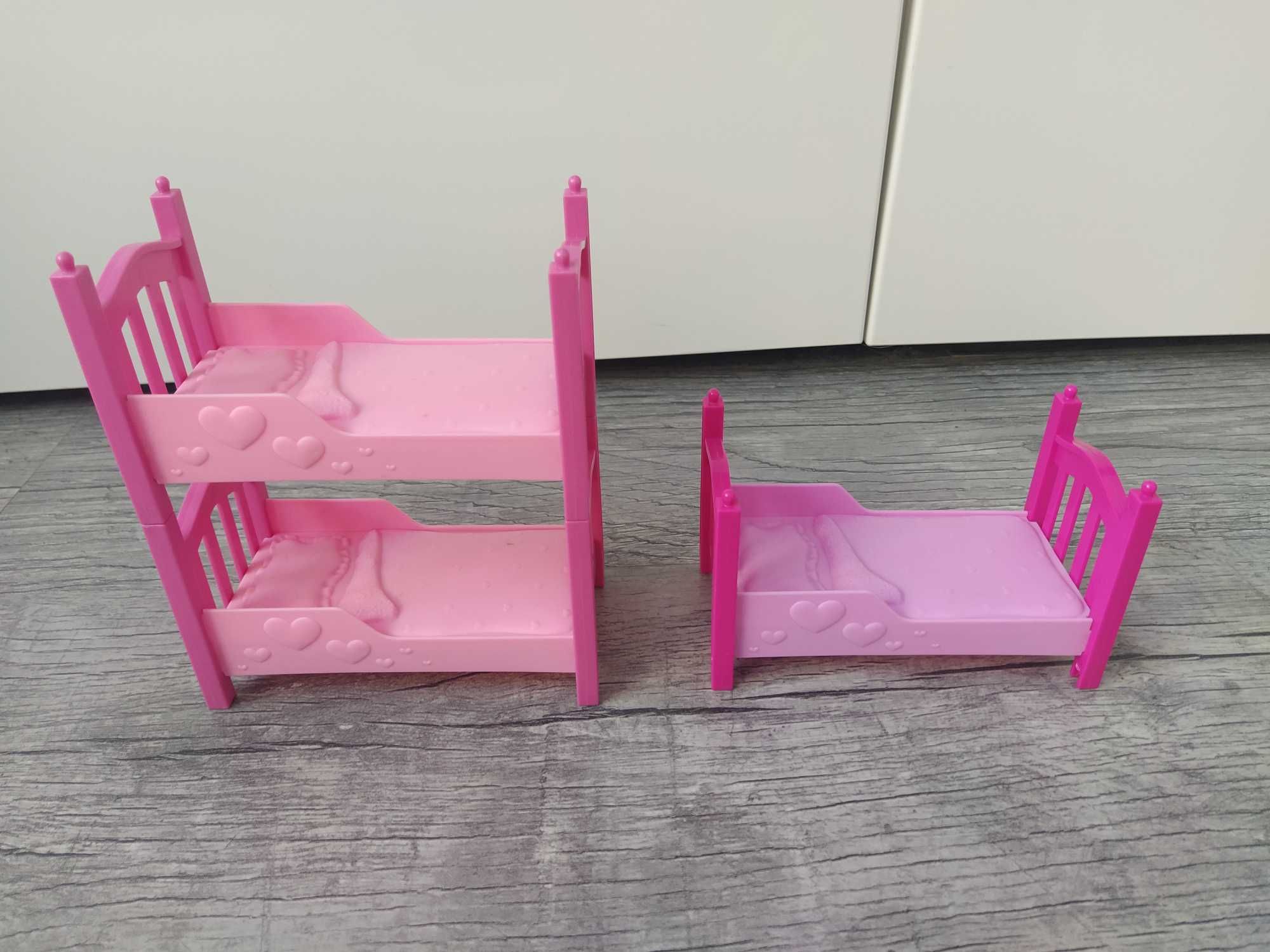 Plastikowe mebelki dla lalek łóżko piętrowe huśtawka stół z ławkami
