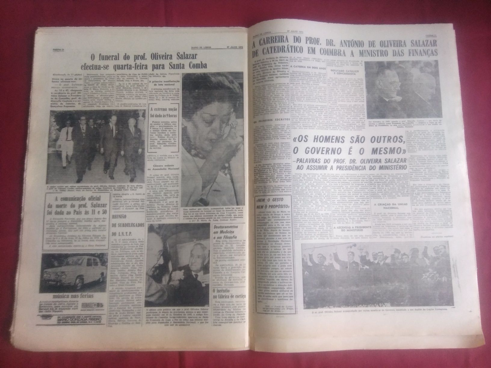 4 Jornais A Morte do presidente Salazar. Julho 1970