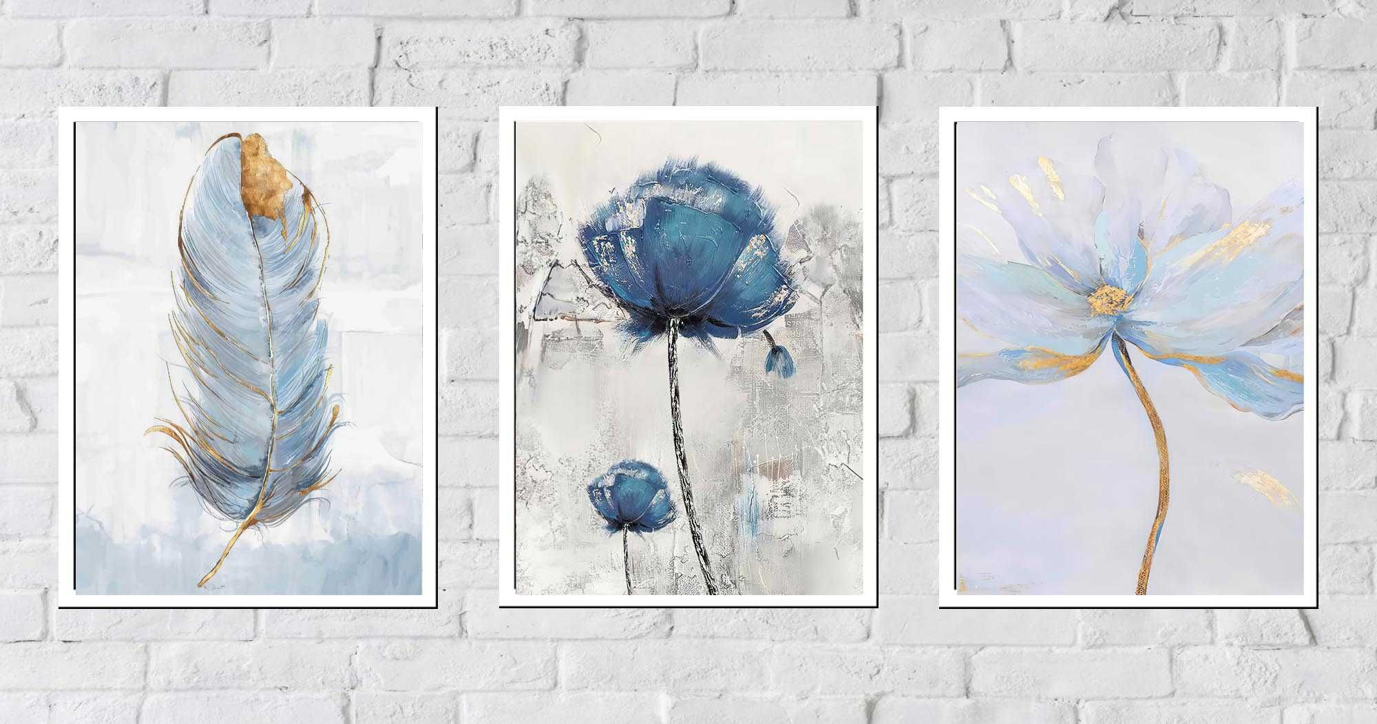 30x40 obrazy w ramie plakaty ramka NIEBIESKI KWIAT PIÓRO NATURA BOHO
