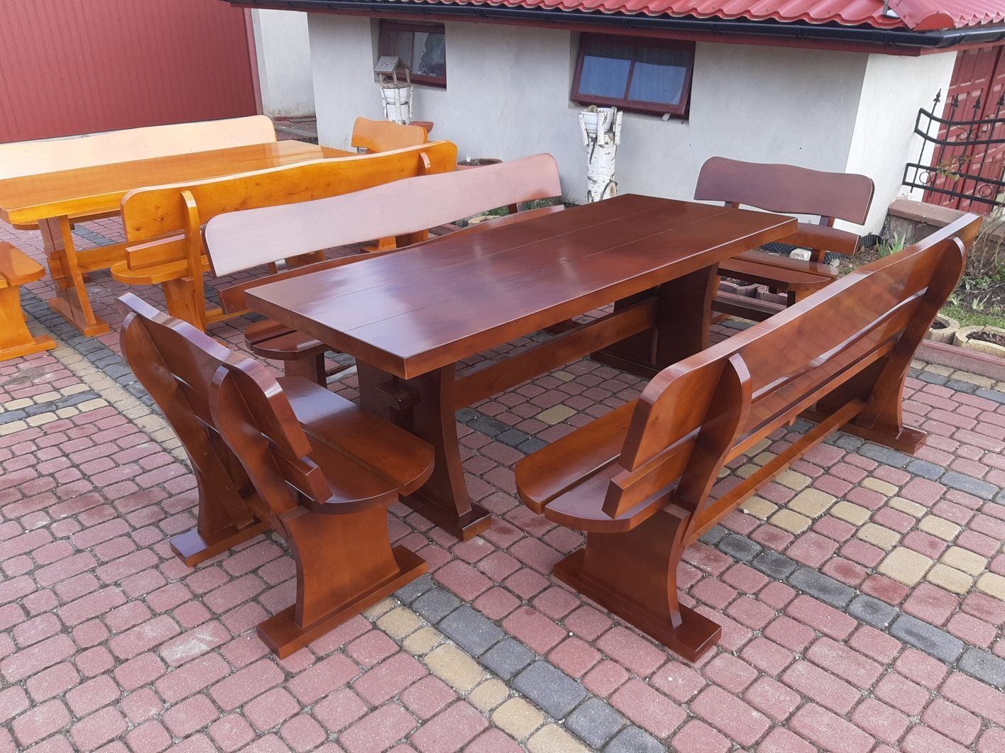 Meble ogrodowe komplet wypoczynkowy biesiadny stół ławki Producent