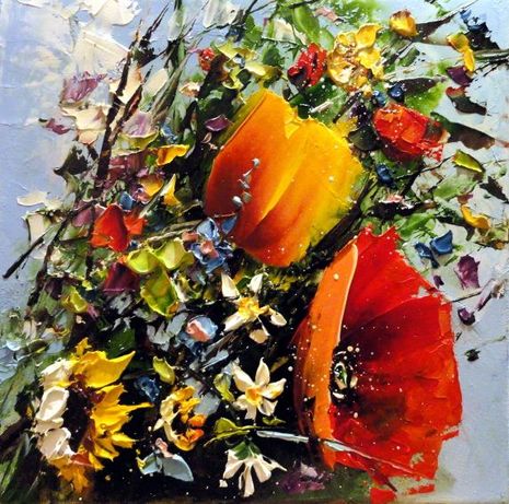 Bukiecik - Obraz olejny 20x20cm .kwiaty
