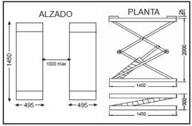 Plataforma Elevatória Tesoura Dupla capac. 3Ton Elev. 2 mts