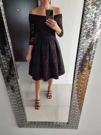 Elegancka koktajlowa sukienka, czarna koronka, S