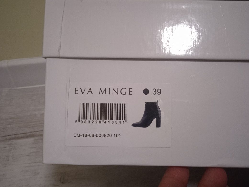 Czarne botki Eva Minge 39 38 skóra naturalna