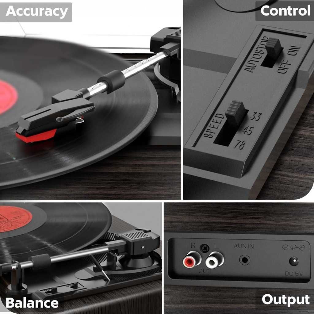 Gramofon winylowy Bluetooth vintage, z wbudowanym głośnikiem FYDEE
