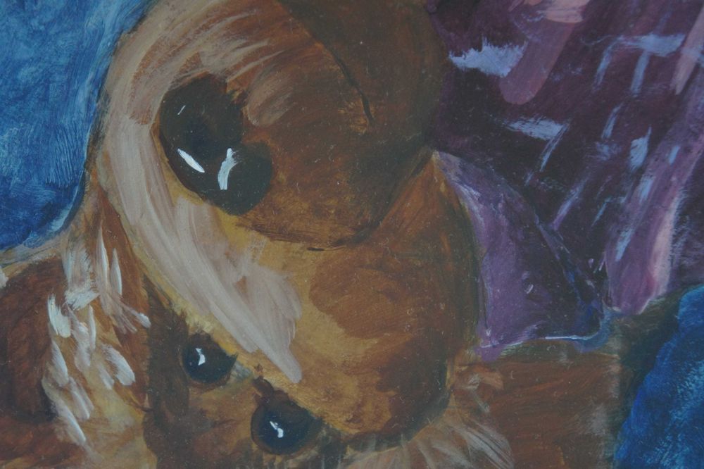 Miś w koszuli - ręczna sygnowana grafika w ramie obraz 54x44 cm szkło